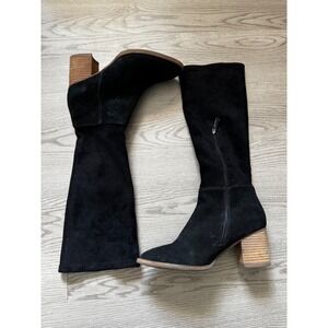 Blondo Waterproof Black Suede Knee High Block Heel Boots Women's Size 9 Sexy